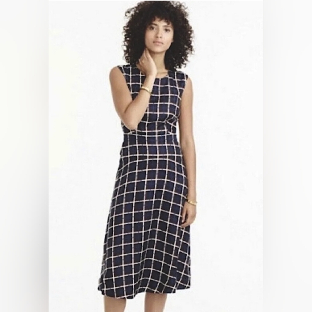 100%Silk J. Crew Windowpane Print A-Line Sleeveless Career Midi Dress sz.4